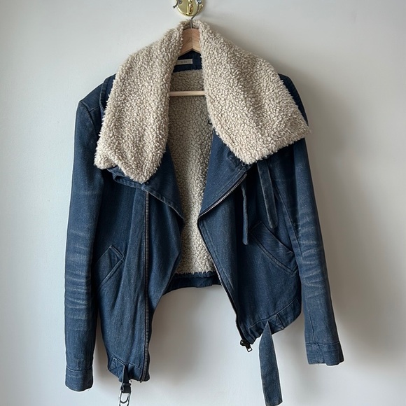 Denim shearling Moto Jacket by Zoé - Picture 2 of 11